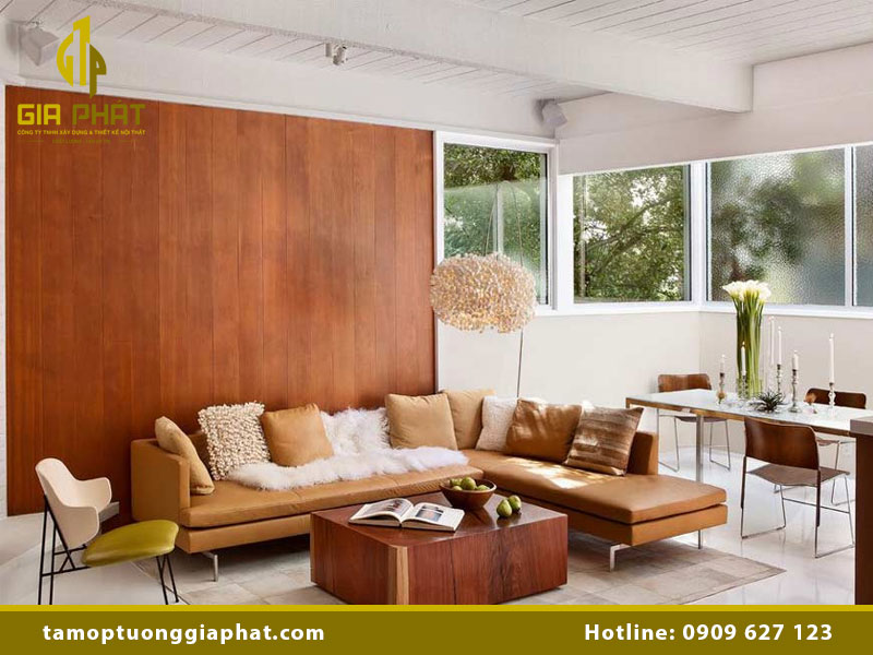Ốp tường giả gỗ phòng khách đẹp & sang trọng