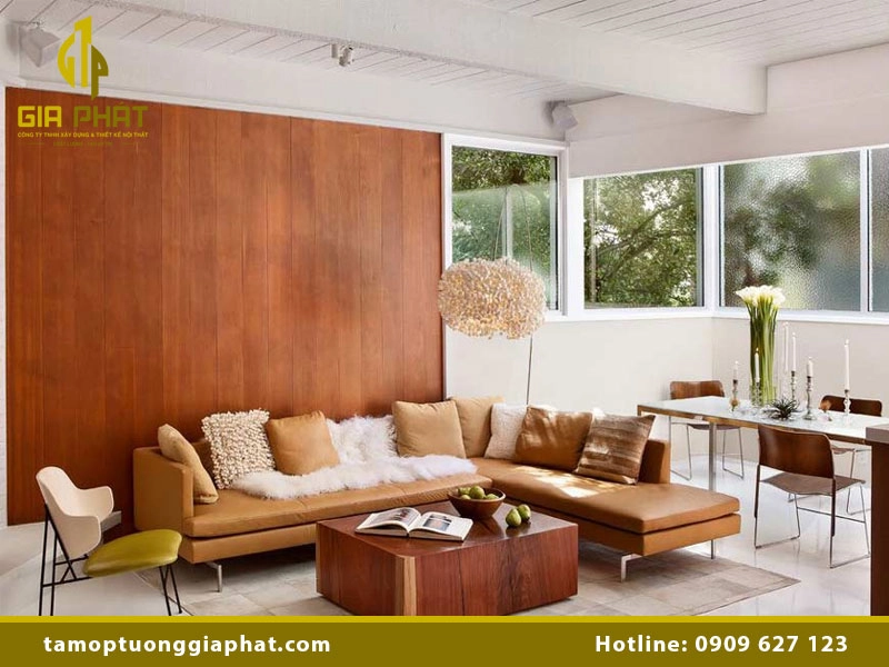 Ốp tường giả gỗ phòng khách đẹp & sang trọng