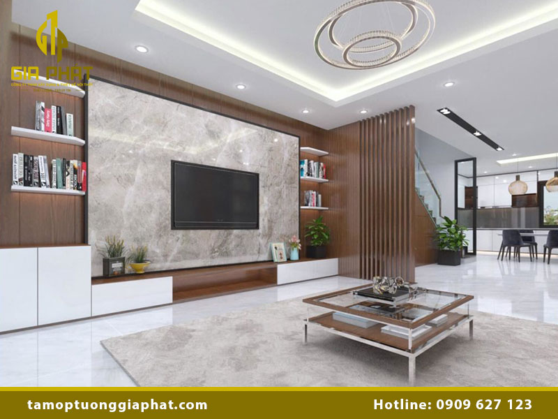 Tấm nhựa ốp tường trang trí phòng khách sang trọng