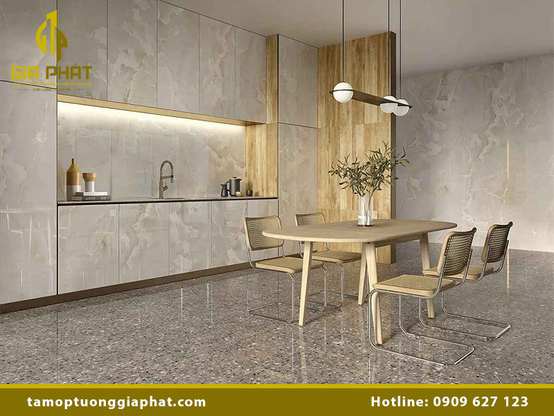 Tấm PVC vân đá ốp bếp sang trọng