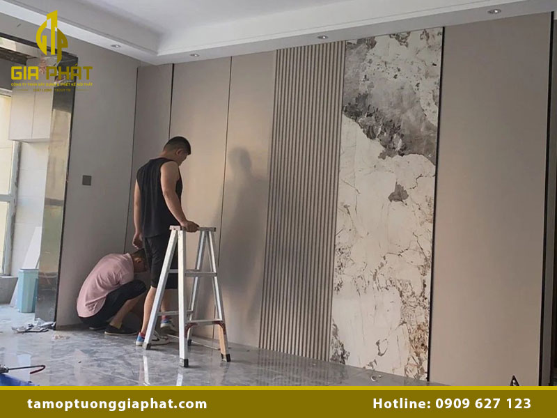 Thi công tấm ốp đa năng sợi than tre