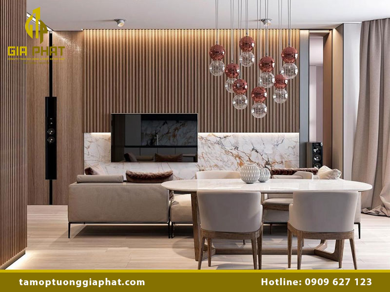 Vật liệu ốp tường phòng khách hiện đại